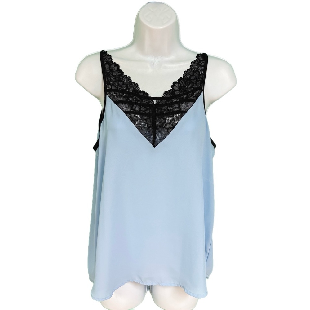 Trende Light Blue & Black Lace Detail Dressy Tank Top Womens M